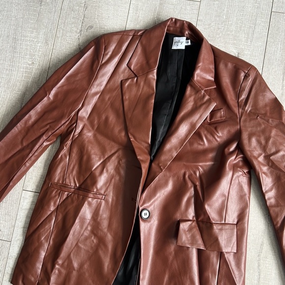 Brown Faux Leather Blazer - Picture 2 of 2